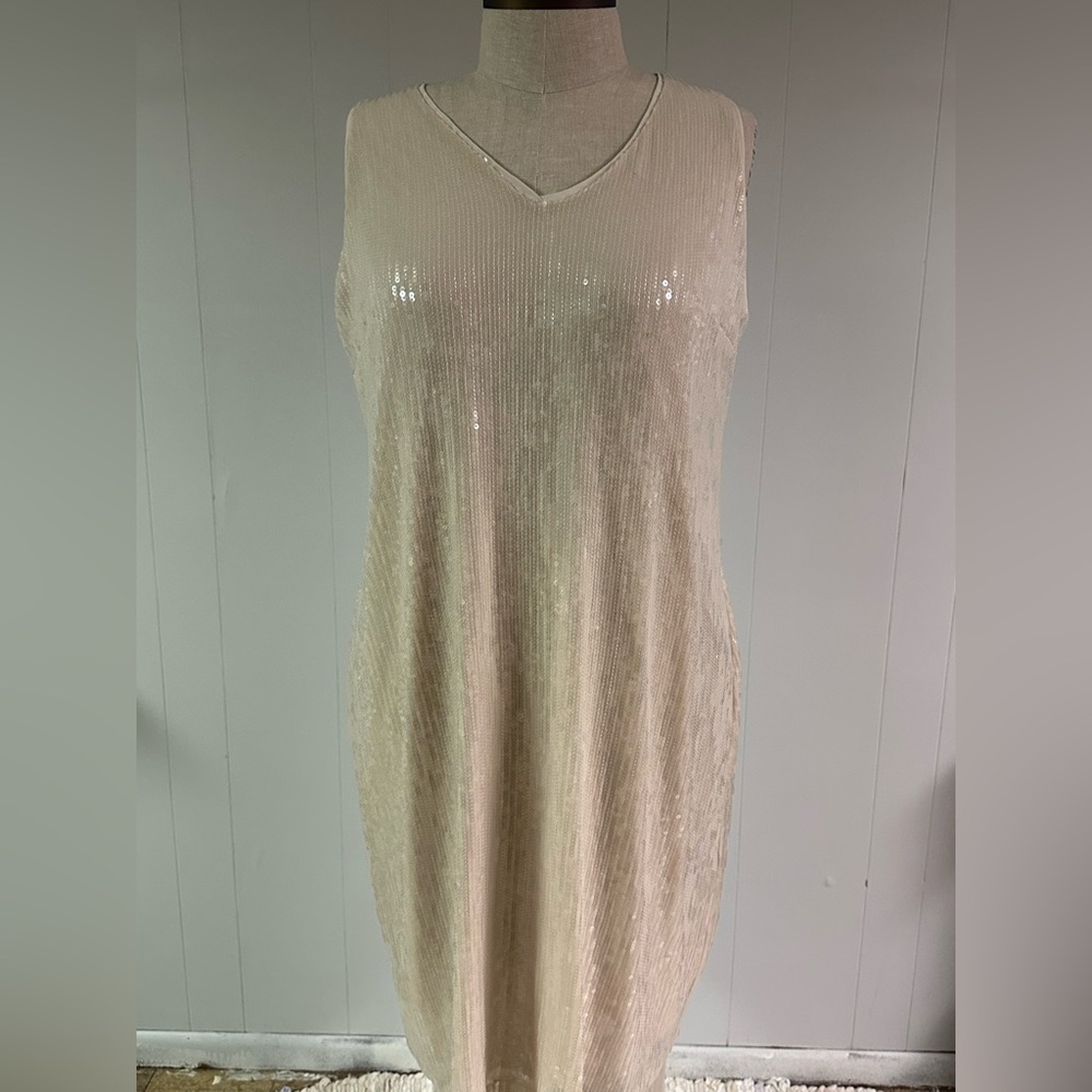 Lane Bryant Champagne Sequin V-Neck Sleeveless Dress